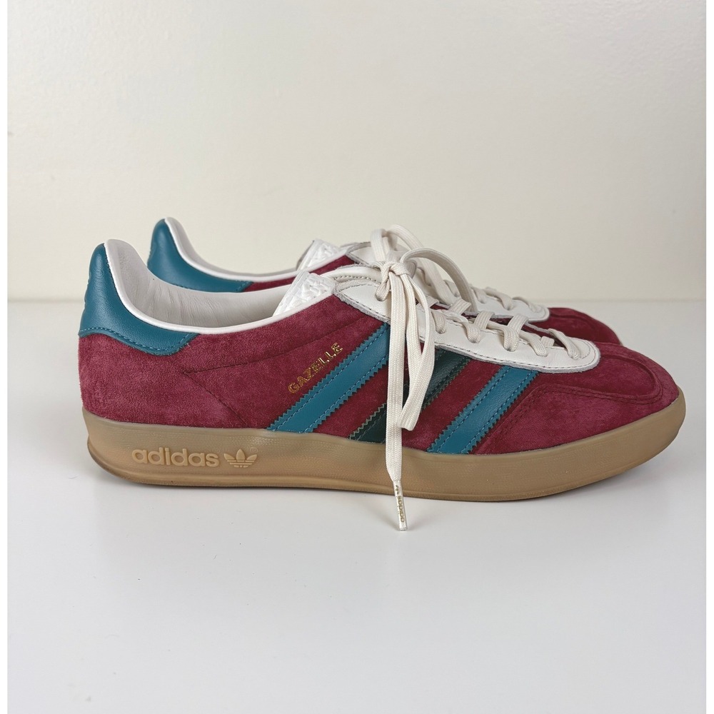 Adidas Gazelle Indoor Burgundy Teal Suede Gum Sneakers Men 8.5 Women 9.5